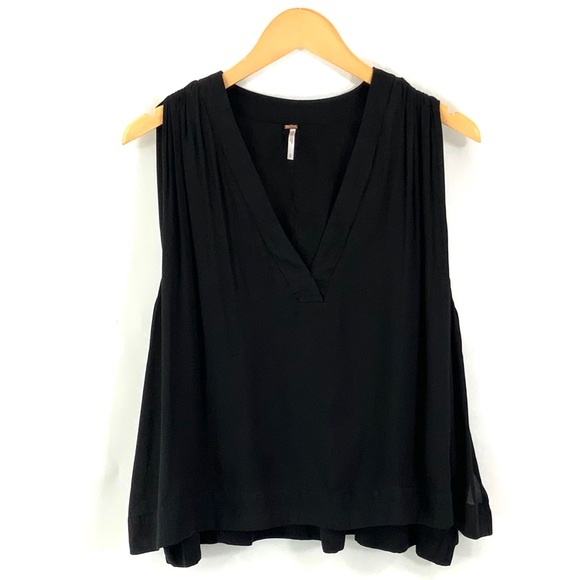 FREE PEOPLE Black Tank Top V-Neck Flowy Sleeveless Loose Fit Top Small H3 - Picture 1 of 7